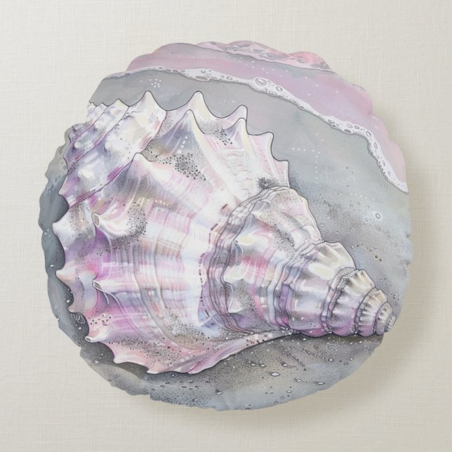 Delicate Soft Pastel Lilac Seashell Rond Kussen (Voorkant)