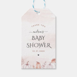 Delicate Soft Pink Herfst Pumpkin Heart Baby showe Cadeaulabel