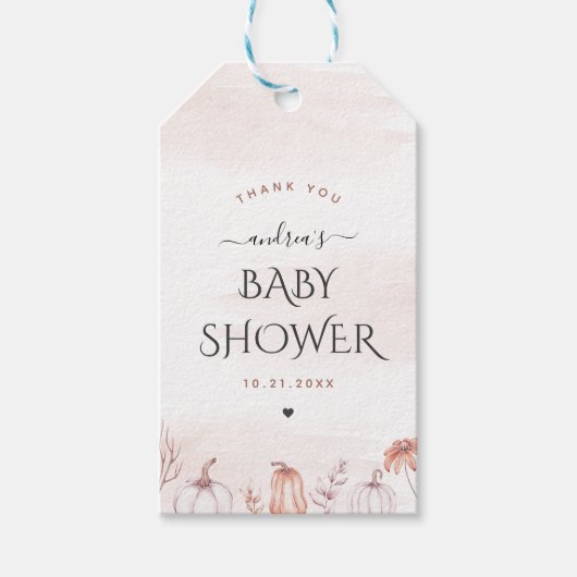 Delicate Soft Pink Herfst Pumpkin Heart Baby showe Cadeaulabel (Voorkant)