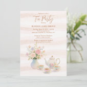 Delicate Sophisticated Pink Vintage Tea Set Kaart (Staand voorkant)