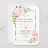 Delicate Spring Blush Flowers Gold Lijst Wedding Kaart (Voorkant)