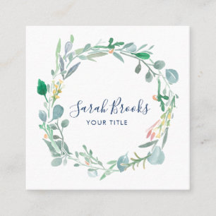 Delicate Spring Floral Wreath Monogram Vierkante Visitekaartje