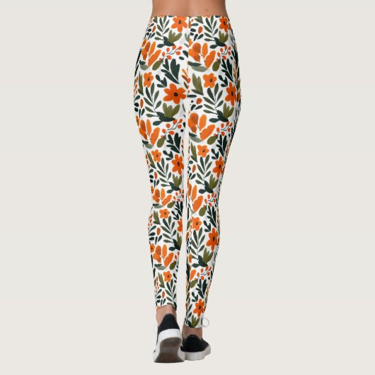 Delicate Spring Flowers Orange Floral Pattern  Leggings (Achterkant)