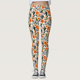 Delicate Spring Flowers Orange Floral Pattern  Leggings