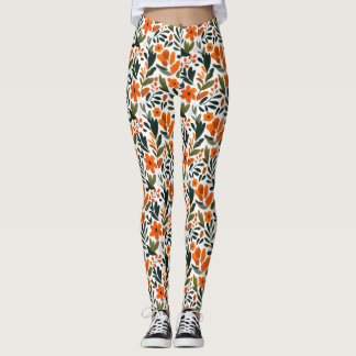 Delicate Spring Flowers Orange Floral Pattern  Leggings