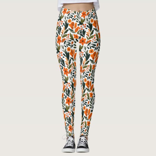 Delicate Spring Flowers Orange Floral Pattern  Leggings (Voorkant)