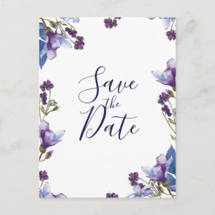 Delicate Spring Flowers Paarse Save the Date Aankondigingskaart