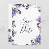 Delicate Spring Flowers Paarse Save the Date Aankondigingskaart (Voorkant / Achterkant)