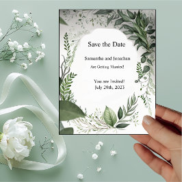 Delicate Spring Leaves Encircling Save the Date Kaart