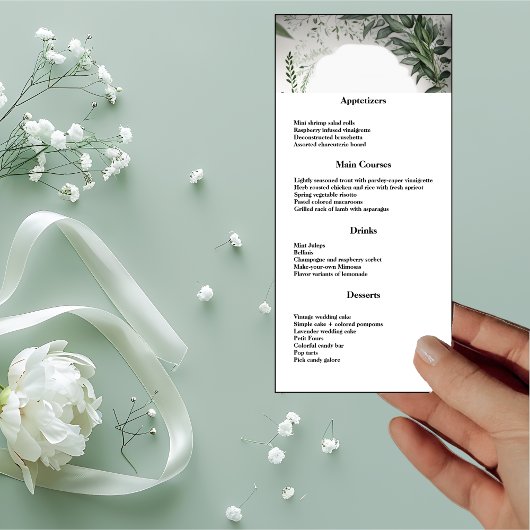 Delicate Spring Leaves Encirling Wedding Dinner Menu