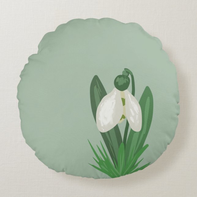 Delicate Spring Snowdrop Flower  Rond Kussen (Voorkant)