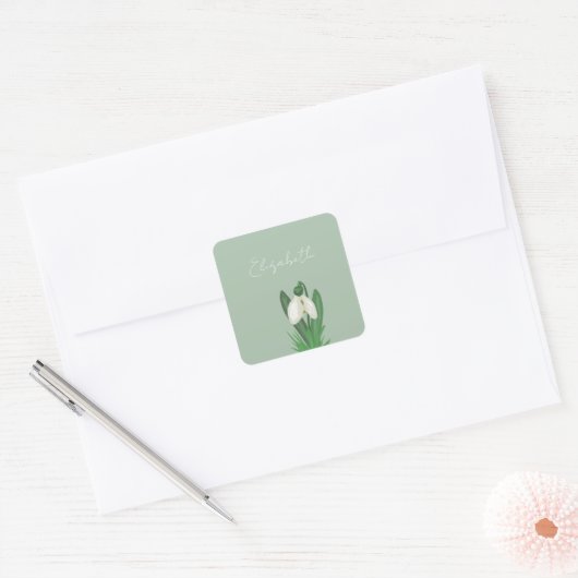 Delicate Spring Snowdrop Flower  Vierkante Sticker (Envelop)