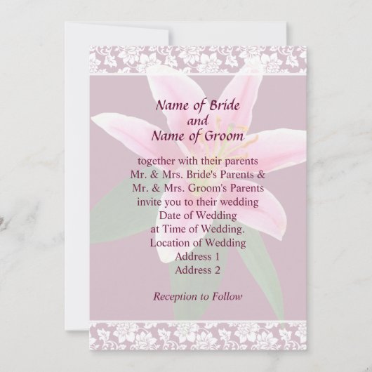 Delicate Stargazer Lily Wedding Invitation Set Kaart (Voorkant)