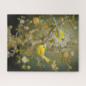 Delicate stijl  vogelscène met roze bloem legpuzzel (Horizontaal)