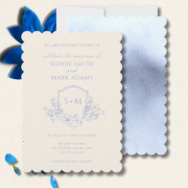 Delicate Stofblauwe Bloemenkroon Trouwkaart Kaart