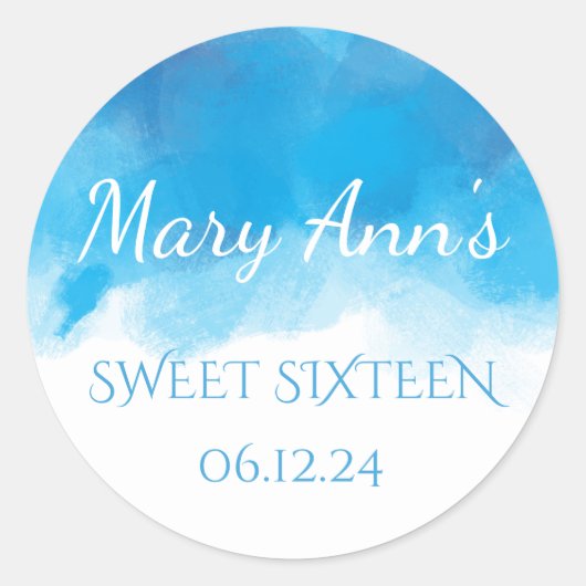 Delicate Sweet 16 Zomerblauwe Waterverf Ronde Sticker (Voorkant)