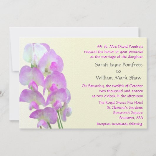 Delicate Sweet Pea Wedding Invitation Kaart (Voorkant)