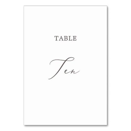 Delicate Taupe Calligraphy Tafel Tien Tafelnummer (Voorkant)