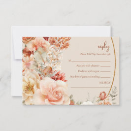 Delicate terracotta blush salie floral rsvp kaart