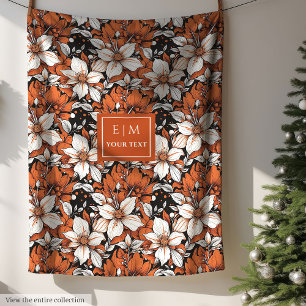 Delicate terracotta en witte bloemen op maat fleece deken