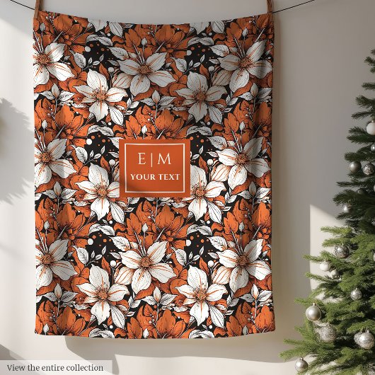 Delicate terracotta en witte bloemen op maat fleece deken