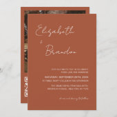 Delicate Terracotta QR Code RSVP Weduwfoto Kaart (Voorkant / Achterkant)