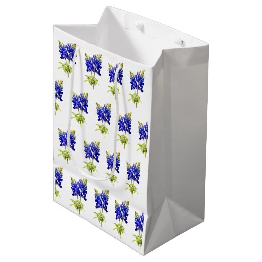Delicate Texas Bluebonnets op wit, Medium Cadeauzakje (Voorkant Gekanteld)