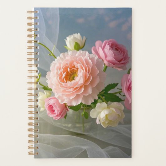 Delicate tijdloze elegante roze bloemen planner (Voorkant)
