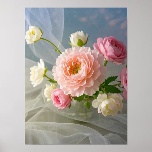 Delicate Tijdloze Elegante Roze Bloemen Poster (Voorkant)