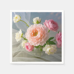 Delicate Tijdloze Elegante Roze Bloemen Servet