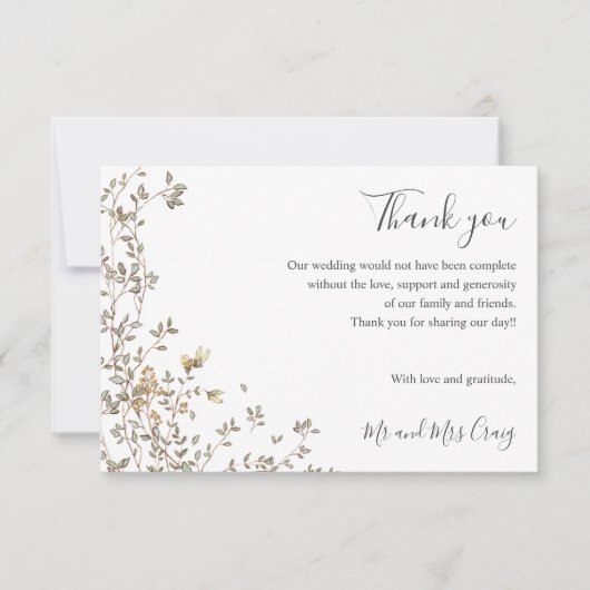 Delicate Tiny Green bladeren groen Bruiloft dank u Bedankkaart (Voorkant)