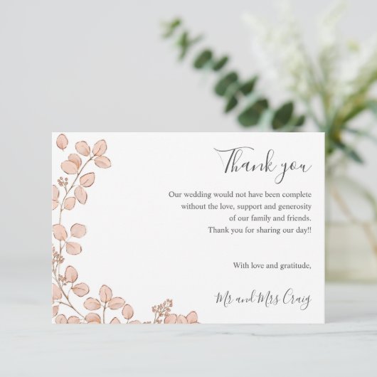 Delicate Tiny Pink bladeren groen Bruiloft dank u Bedankkaart (Staand voorkant)