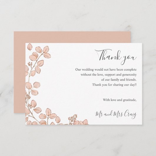 Delicate Tiny Pink bladeren groen Bruiloft dank u Bedankkaart (Voorkant / Achterkant)