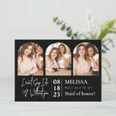 Delicate Trendy Photo Collage Bridesmaid Voorstel Kaart (Staand voorkant)