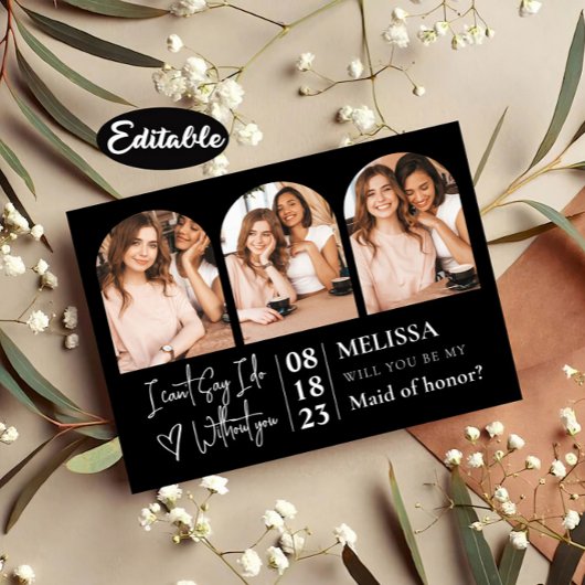 Delicate Trendy Photo Collage Bridesmaid Voorstel Kaart