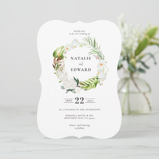 Delicate tropische florale bruidebruiloft save the date (Staand voorkant)