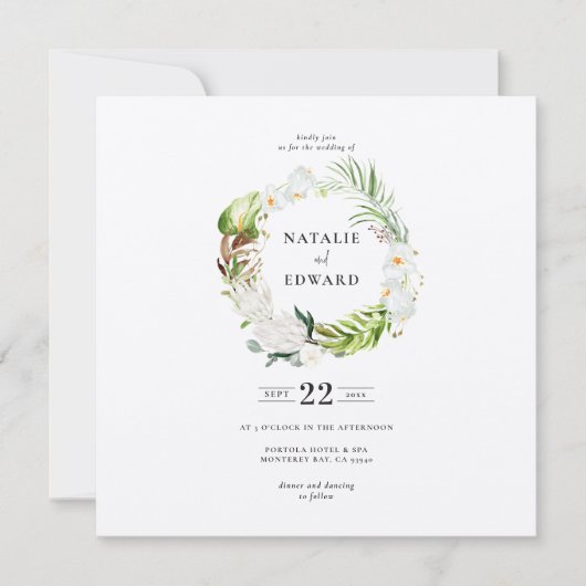 Delicate tropische florale bruidebruiloft save the date (Voorkant)