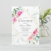 delicate tuin bloemen roze rozen Quinceanera Kaart (Staand voorkant)