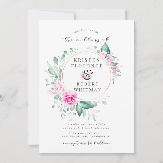 delicate tuin bloemenelegante bruiloft uitnodiging (Voorkant)