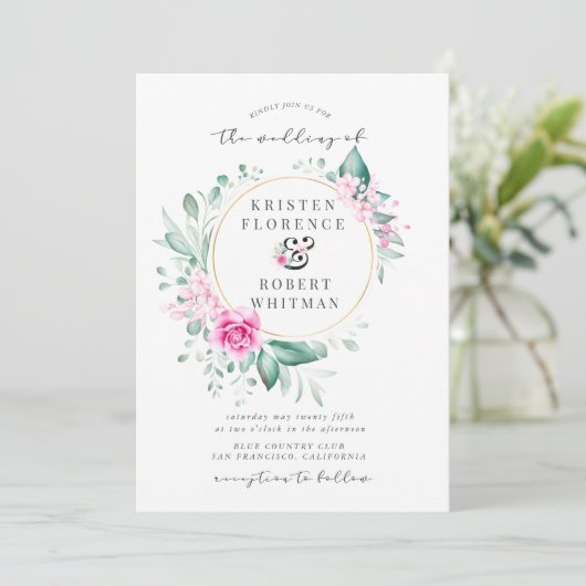 delicate tuin bloemenelegante bruiloft uitnodiging (Staand voorkant)