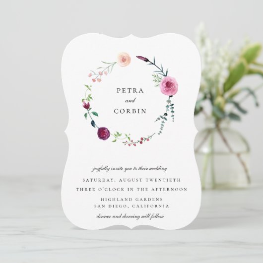 Delicate Tuin Krans Bruiloft Kaart (Staand voorkant)