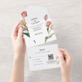 Delicate Tulp Waterverf Bruiloft QR Code RSVP All In One Uitnodiging (Afscheurbaar)