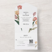 Delicate Tulp Waterverf Bruiloft QR Code RSVP All In One Uitnodiging (Binnen)