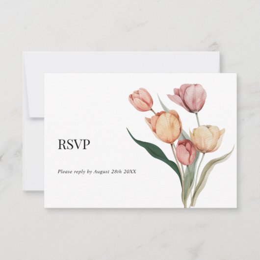 Delicate Tulp Waterverf Menu Keuze Bruiloft RSVP (Voorkant)