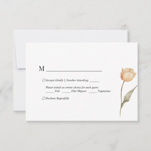 Delicate Tulp Waterverf Menu Keuze Bruiloft RSVP (Achterkant)