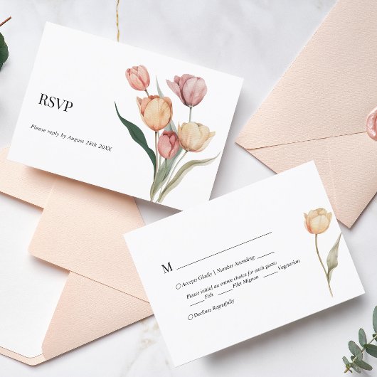 Delicate Tulp Waterverf Menu Keuze Bruiloft RSVP