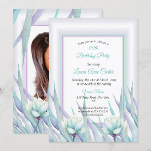 Delicate Turquoise Paarse Bloem Foto Verjaardag Kaart