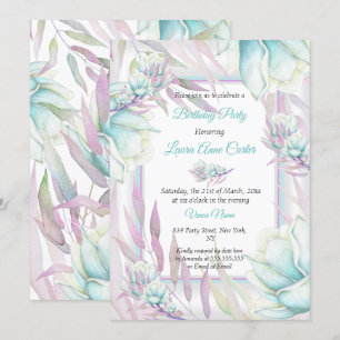 Delicate Turquoise Paarse Bloemige Waterverf Verja Kaart