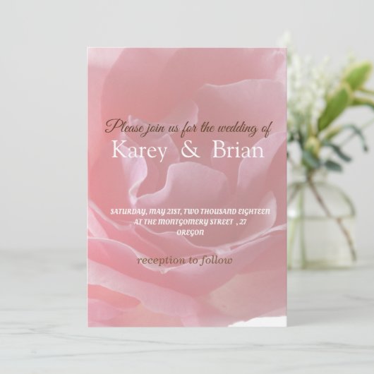 Delicate & Unique Wedding Invitation Kaart Roos (Staand voorkant)