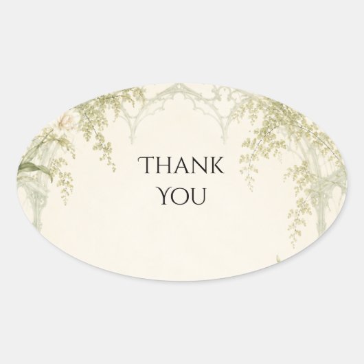 Delicate varen groene boog trouwsticker ovale sticker (Voorkant)